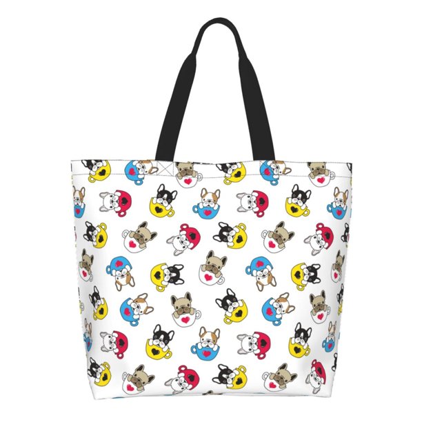 Easygdp French Bulldog With Coffee Cup Bolsas Tote para Mujer, Bolsos de Hombro para Viaje, Bolsos de Mano de Gran Capacidad para Compras y Trabajo