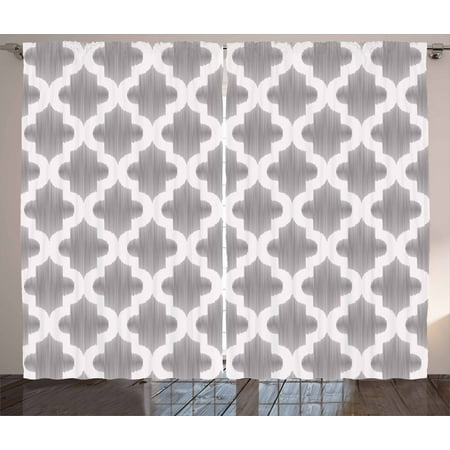 Grey And White Curtains 2 Panels Set Damask Geometric Middle