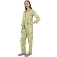 thumbnail image 1 of Bimba Button-Down Yellow Shirt Pajama Pant 2 Pcs Floral Print Night Wear Set-4, 1 of 4