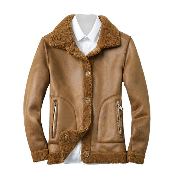 Maoxin Men's Jacket Men's Reversible Grain Suede Thickened Leather Coat Long Sleeve Hoodless Leather Jacket Plus Size Leather Jackets for Men Brown 5XL