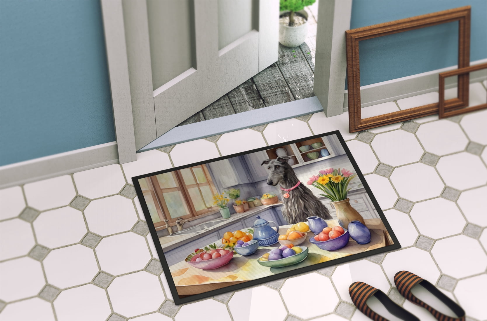 Decorating Easter Scottish Deerhound Doormat 27 in x 18 in