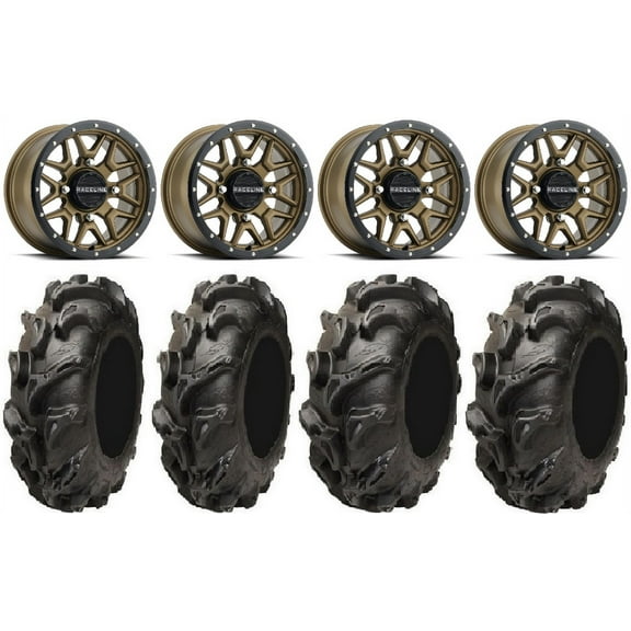 Raceline Krank 14" Bronze Wheels 28" Mega Mayhem Tires Can-Am Maverick X3 / Honda Pioneer 1000 / Talon