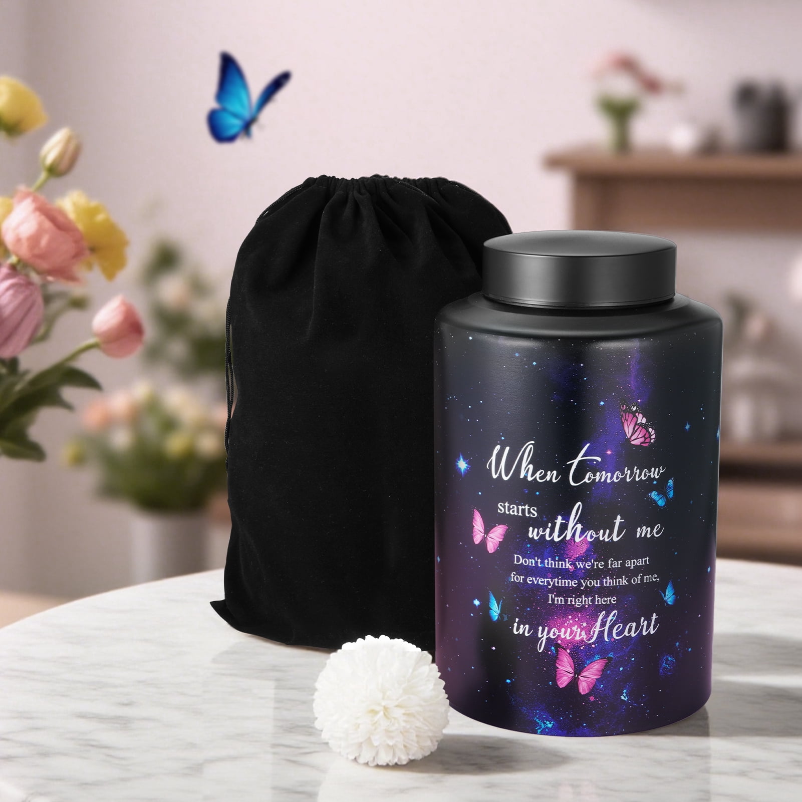XIUDA 10 Inches Cremation Urns for Human Ashes Keepsakes Urns Purple Butterfly Urn for Human Ashes Decorative Urns for Adult Male Memorial Stainless Steel Funeral Burial Um - Up to 200 lbs
