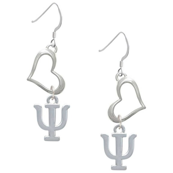 Delight Jewelry Silvertone Large Greek Letter - Psi - Open Heart French Earrings