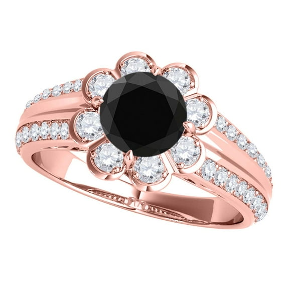 Mauli Jewels Engagement Rings for Women 1.35 Carat Halo Black Diamond Engagement Ring 4 prong 14k Rose Gold