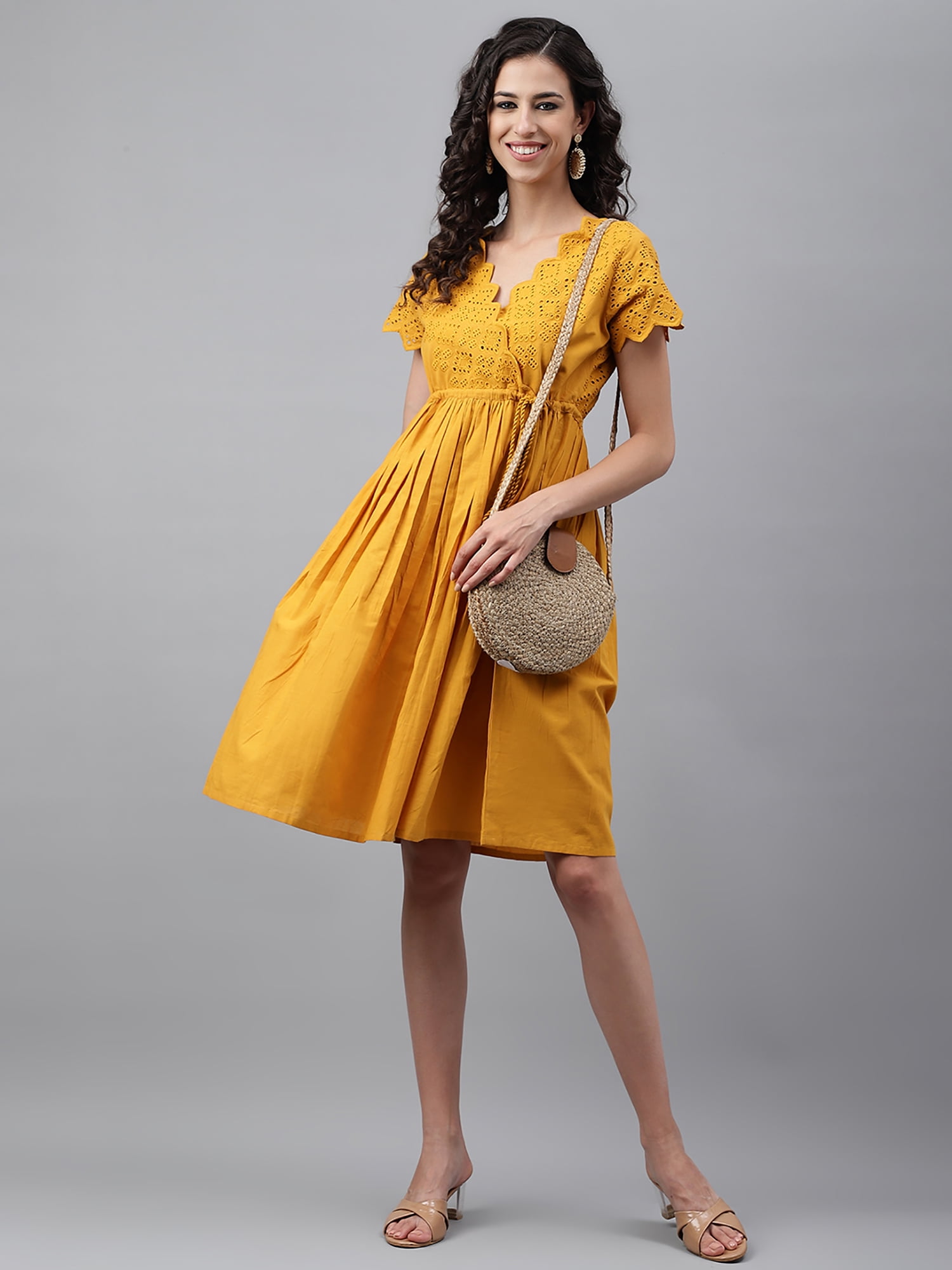 Yellow Schiffli Dress