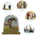 thumbnail image 3 of PIKWEEK There are two sizes to choose from: running horse chart, horse and flower drawstring backpack, zipper rope, leisure yoga gym, swimming, travel, and fitness backpack 13.7*19.6 in, 3 of 7