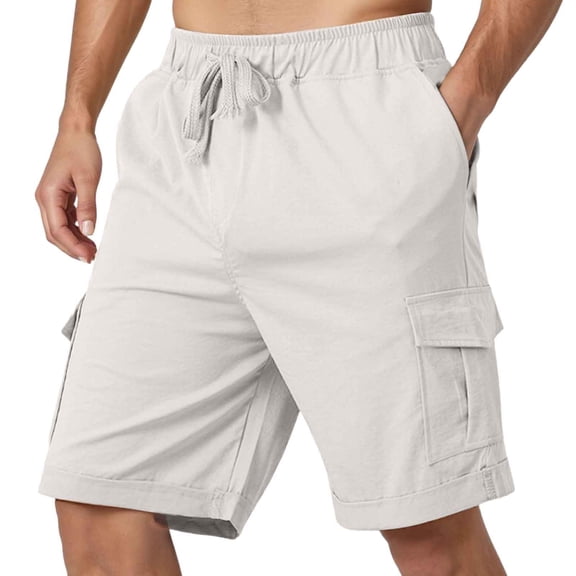 Men's Summer Fashion Drawstring Cargo Shorts Elastic Waist Multi-Pocket Casual Work Shorts Lightweight Outdoor Hiking Bottoms,Grey,3XL