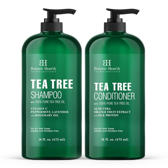 Botanic Hearth Ensemble de Shampooing et Revitalisant au Tea Tree - avec 100 % d'Huile de Tea Tree Pure, pour Cuir Chevelu Qui Démange et Sèche, Sans Sulfate, Sans Parabènes - pour Hommes et Femmes - 2 Bouteilles de 16 fl oz Chacune