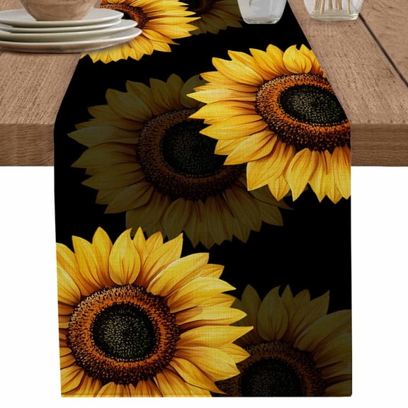 nqOlkjepod Spring Sunflower Table Runner 120 Inches Long Farmhouse Dress Scarves, Black Vintage Abstract Painting Dining Tablerunner for Coffee Table/Kitchen Island/Party Décor, 13" x 120"