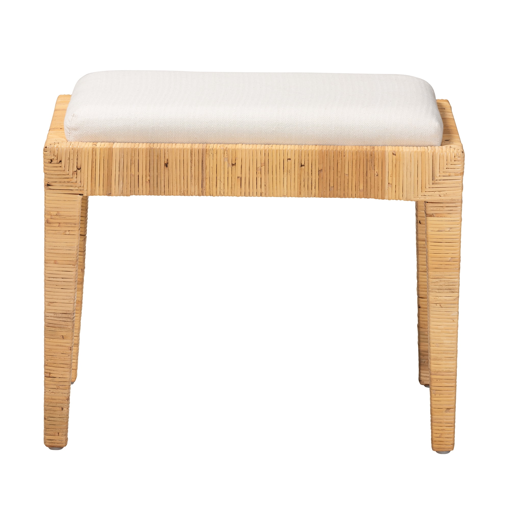bali & pari Sofia Rattan and Mahogany wood BOHO Ottoman, Natural Brown