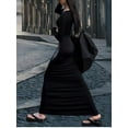 thumbnail image 6 of Women'S Square Neck Long Sleeve Maxi Dress Ribbed Bodycon Dresses for Women Soft Lounge Dress Black S, 6 of 9