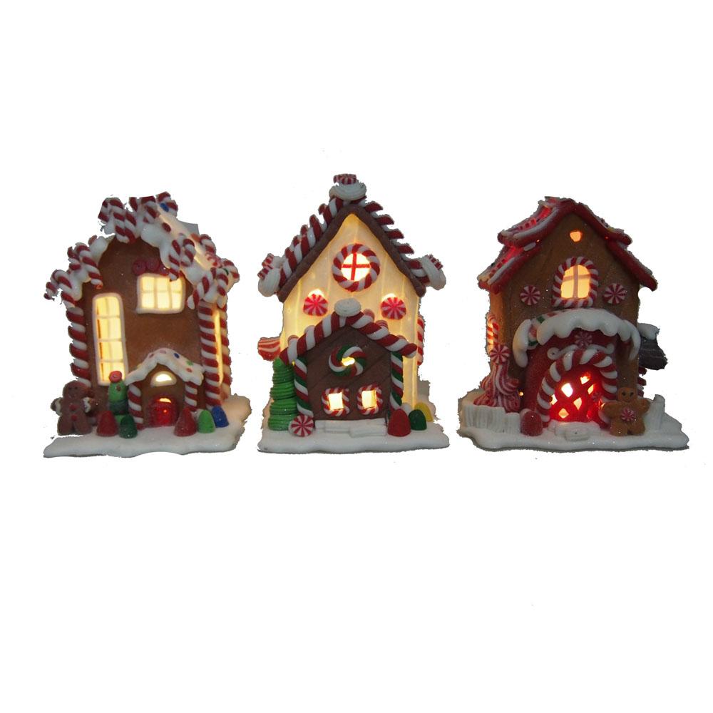 Gingerbread LED House Ornaments, Brown, 5Inch, 3Piece