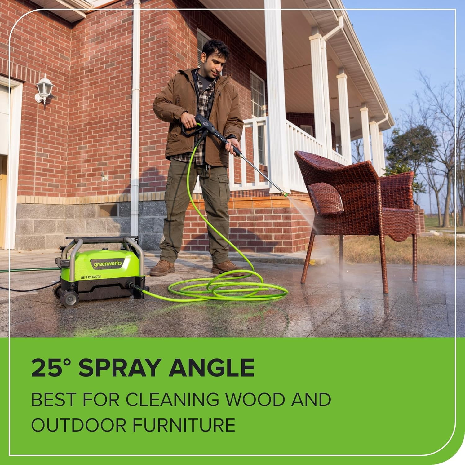 Greenworks 2100 PSI Portable Pressure Washer with Wheels + Telescoping Handle, 1.2 GPM