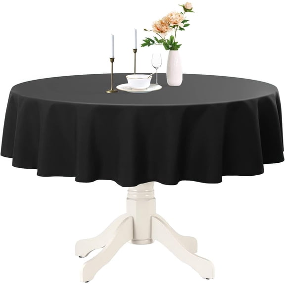 Black 60 Inch Round Tablecloth, Table Cover Washable Waterproof Polyester for Kitchen Dining Party