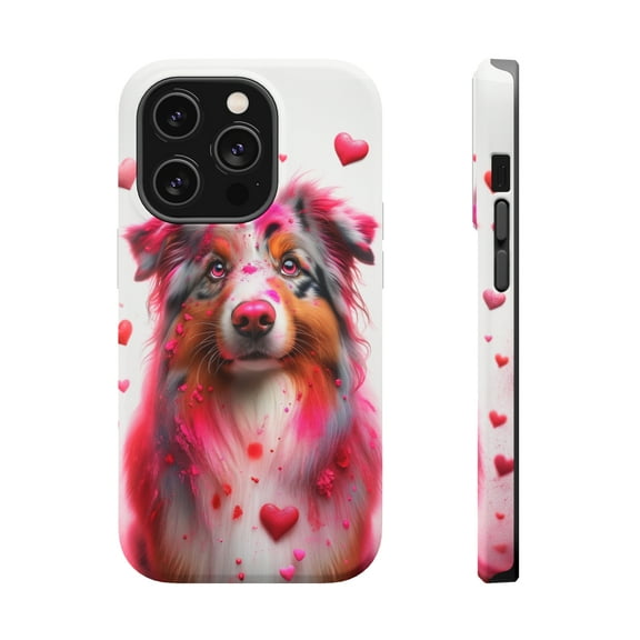 DistinctInk Tough Case for Apple iPhone 13 Pro MAX (6.7" Screen), Compatible with MagSafe Charging - Valentine's Day Australian Shepherd