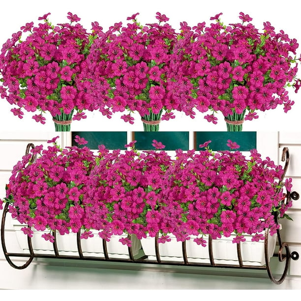 12 Bundles Artificial Outdoor Flowers,UV Resistant Fake Violets Flowers with stems Plastic Faux