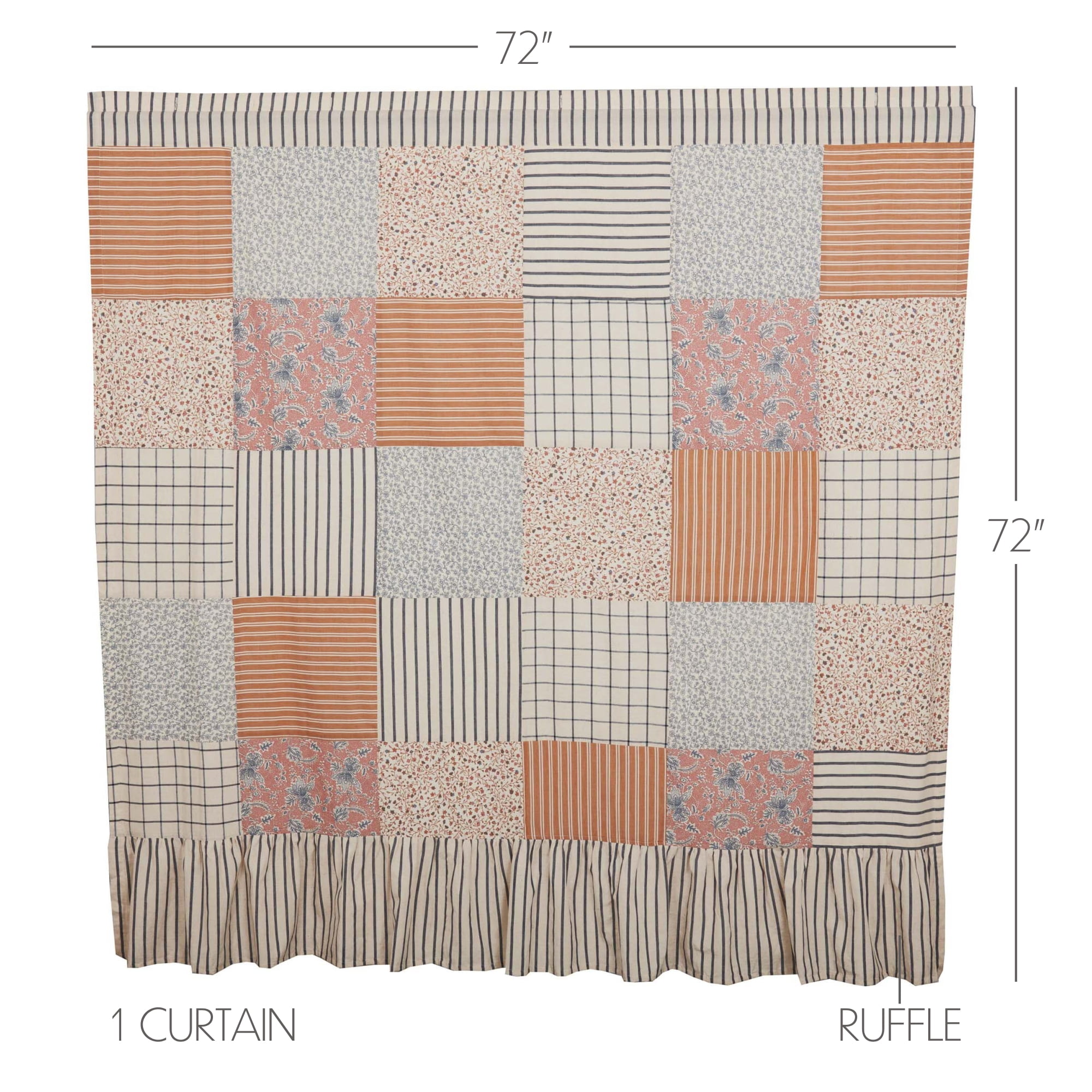 VHC Brands Kaila Country Cottage Farmhouse Floral Stripe Patchwork Shower Curtain 72x73