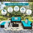 thumbnail image 4 of 6PCS Outdoor Patio Rattan Furniture Set Cushioned Sectional Sofa Turquoise, 4 of 10
