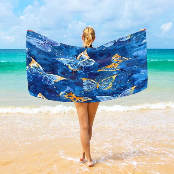 Ryvnso Butterflies Tie Dye Oversized Beach Towel Microfiber Bath Blankets Swimming Fitness 37" x 74"