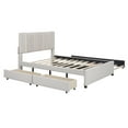 thumbnail image 4 of New Full Size Upholstered Platform Bed with 2 Drawers and 1 Twin Size Trundle, Classic Headboard Design, Beige, 4 of 10