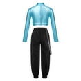 thumbnail image 2 of YEAHDOR Girls Hip Hop Dance 2Pcs Outfit Metallic Crop Top with Chain Pocket Pants Gym Yoga Suit Sportswear Blue 10, 2 of 5
