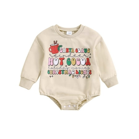 

Baby Christmas Long Sleeve Santa Hat/Santa Claus/Letter Print Romper