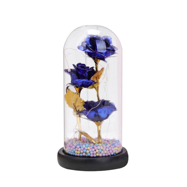 Adornos decorativos con tres luces LED doradas y cubierta de cristal para regalo de cumpleaños o San Valentín.