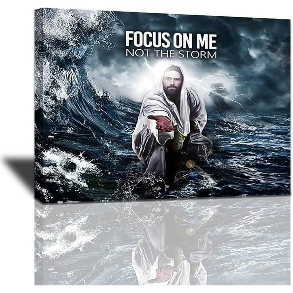 Christian Jesus Cross Canvas Wall Art Religious Faith Poster Large Wooden Wall Décor Christ Bible Framed Artwork for Church Bedroom Modern Home Print Painting 16x12 Inch