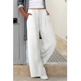 thumbnail image 1 of Pantalon Large à Taille Élastique Kaki Blanc pour Femmes, 1 of 4