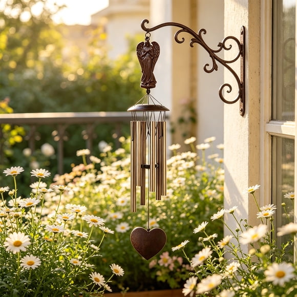 Qiopertar Metal Wind Chime, Delicate Hanging Windbell with Soft Clear Sound, Music Wind Chime for Home Garden Balcony Decoration, Bronze