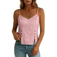 thumbnail image 7 of RQYYD Womens Sleeveless V Neck Spaghetti Strap Tops Casual Side Button Blouses Linen Blend Tee Shirts Clothes, 7 of 7