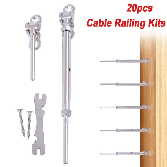 Miumaeov 20 Set Cable Railing Kits 1/8" Hardware Stainless Steel Cable Railing Kits for Wood Post System 180° Multi-Angle Adjustable Stairs Deck 20 Cable Lines