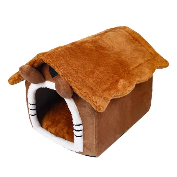 Casa para perros y gatos al aire libre, cama para perros y gatos, perrera para otoño e invierno, suministros para mascotas, cueva cálida plegable, Orejas marrones M