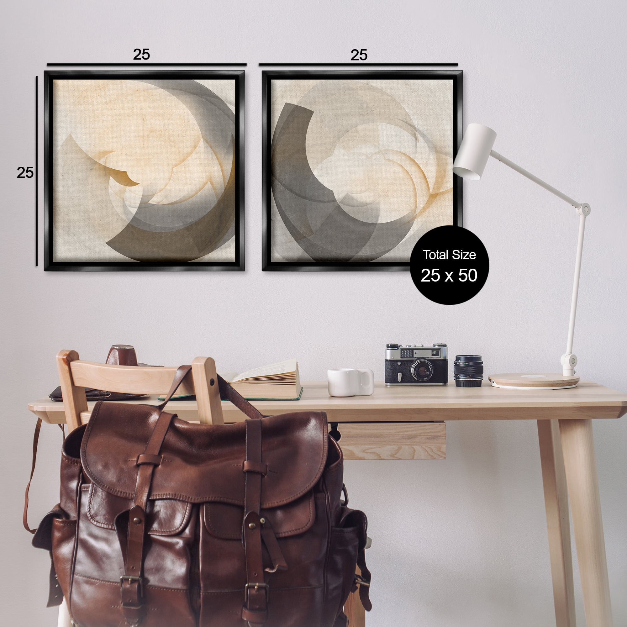 Stupell Industries Shadowed Swoop Abstracts Abstract Painting Black Floater Framed Canvas Art Print Wall Art, 25 x 25, Set of 2