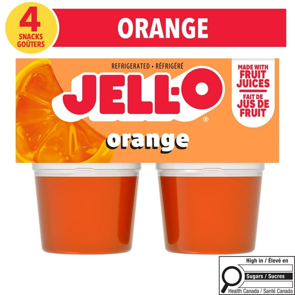 Jell-O Refrigerated Gelatin Snacks, Orange, 4 Cups x 96g