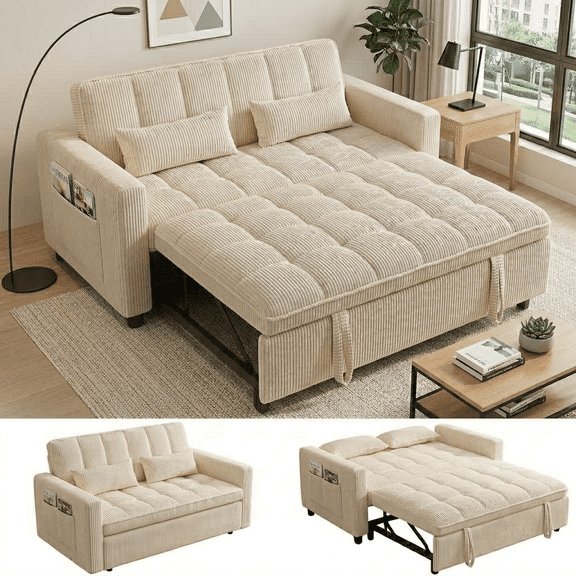 Howcool 73" Convertible Sofa Bed, Foldable Floor Couch, Boneless Foam Sleeper Sofa with Pull-Out Design, Corduroy Lazy Couch, No Assembly, Space Saving for Apartment Dorm Living Room, Blue