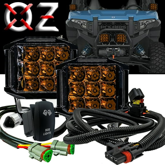 OZ-USA 5" Side Emitting Amber LED Side Lights DRL 180° Beam Pattern with Pulse Power Busbar Wire Harness Kit for Polaris XPEDITION RZR Turbo Pro Crew Ranger XP Trail S 2018-2024