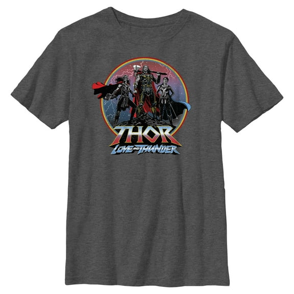 Boy's Marvel: Thor: Love and Thunder Heroes Circle Logo  Graphic Tee Charcoal Heather Large