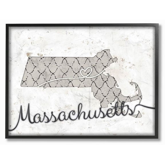 Stupell Industries Massachusetts Patterned Grey US State Design Framed Wall Art by Ziwei Li
