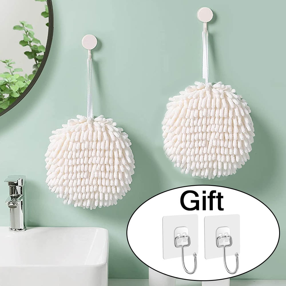 Chenille Hanging Hand Towel Ball with Hanging Loops, Soft Absorbent
