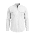 thumbnail image 5 of Tops for Men Cotton Linen Long Sleeve Chest Pocket Button Down Shirt, 5 of 7