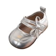 thumbnail image 5 of Toddler Girls Princess Dress Flats Double Strap Bow Decor Mary Janes Shoes Non Slip Soft Sole PU Leather Lightweight Walking Shoes for Little Girls Silver 26, 5 of 8