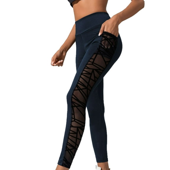 ABATAB Women's Leggings Mesh High Waist Soft Yoga Pants with Pockets Stretchy Workout Sports Athletic Leggings