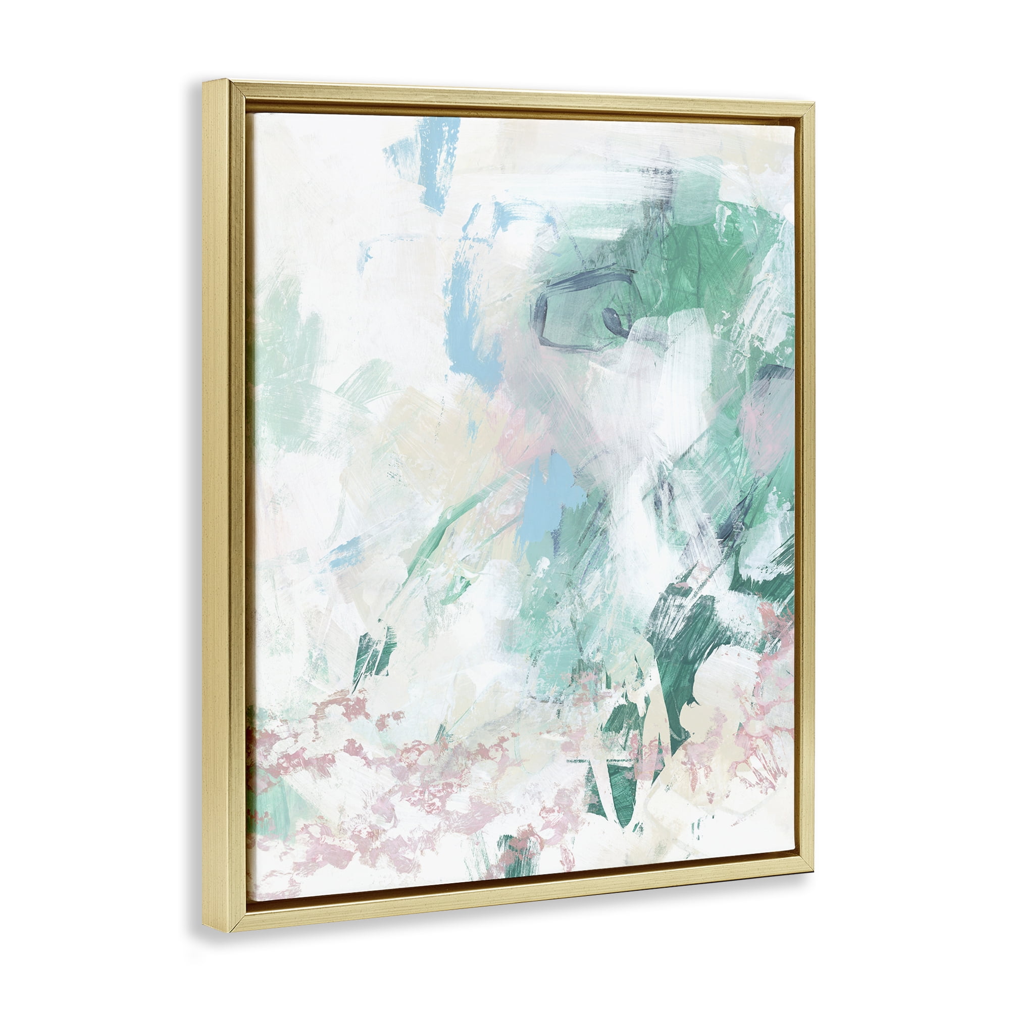 Stupell Industries Green Fading Brush Strokes Abstract Painting Gold Floater Framed Canvas Art Print Wall Art, 25 x 31