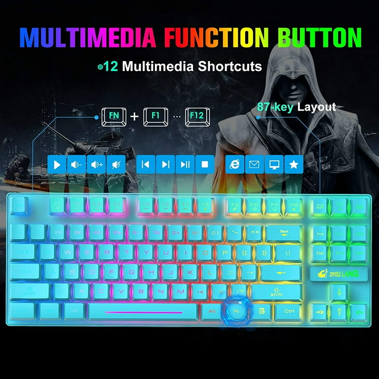 ZIYOULANG Wireless Gaming Keyboard and Mouse Combo with 87