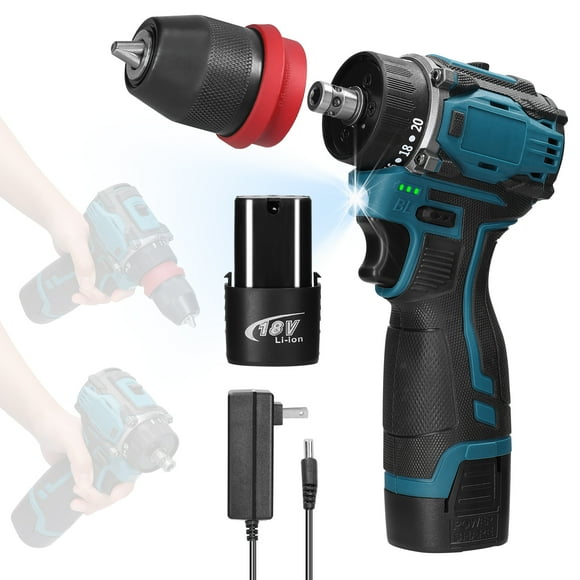 yeacher 18V Cordless Brushless 2-in-1 Drill Driver with 45Nm Torque, LED Light, and Cooling System for Home DIY, Furniture Assembly, and Car Repairs (Includes 2 Batteries & Charger, 110V US Plug)