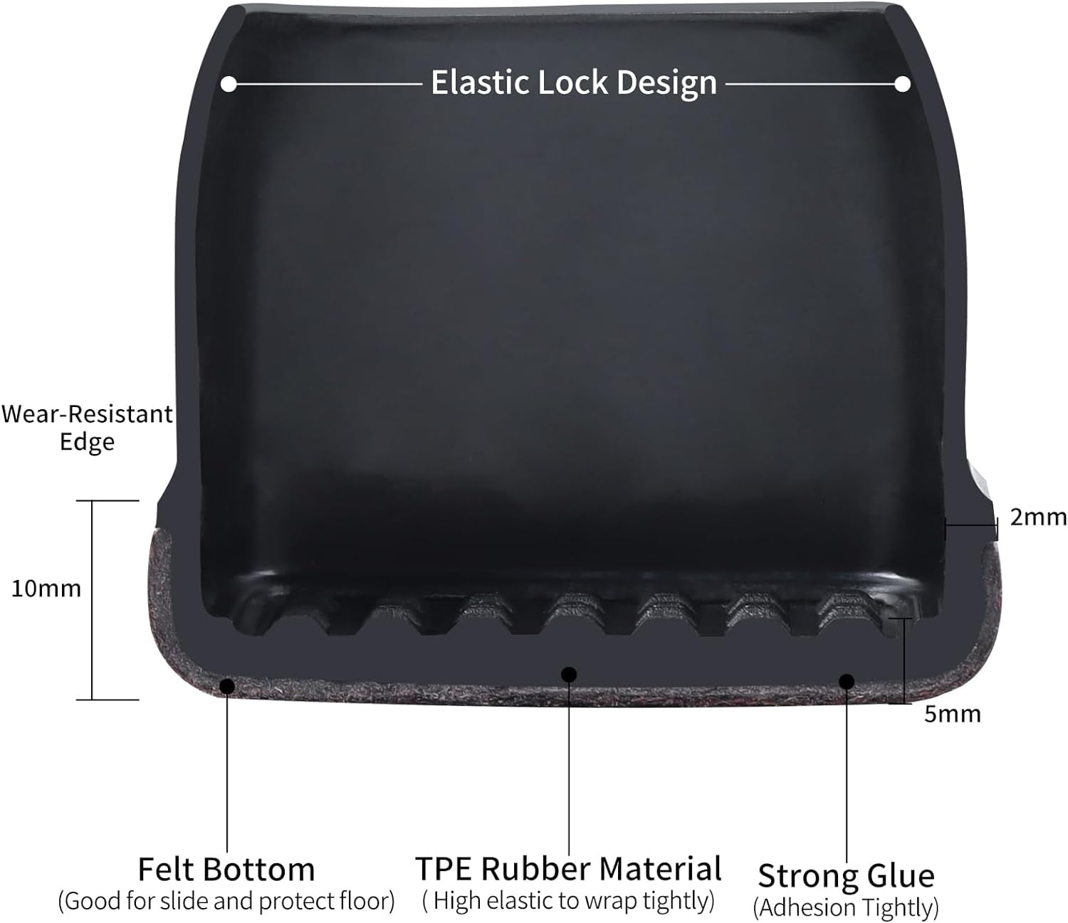 16 Pcs Black Chair Leg Floor Protectors - Stretch Fit 1-1.15 Inch Diameter, TPE Material With Felt Bottom, Easy Slide & Non-Slip