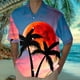 thumbnail image 3 of Camisas Negras Para Hombre Camisa de estilo casual de manga corta para hombre Camisa de solapa con botones con estampado 3D de puesta de sol de junto al mar Cárdigan de manga corta (Orange, XL), 3 of 4