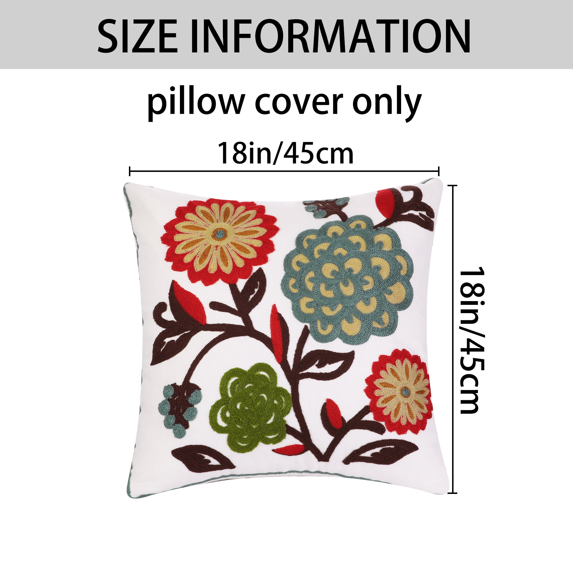 Unique Bargains Embroidered Square Couch Cushion Decorative Throw Pillow Covers (2 Count) Blue Flower 18" x 18"